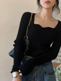 Women's Square Collar Tops Fashion Designer Knitted Jerseys-Women's Fashion Designer Jerseys Tops