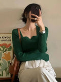 Women's Square Collar Tops Fashion Designer Knitted Jerseys-Women's Fashion Designer Jerseys Tops