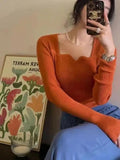 Women's Square Collar Tops Fashion Designer Knitted Jerseys-Women's Fashion Designer Jerseys Tops