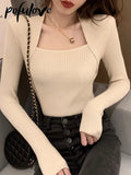 Women's Square Neck Casual Tops Fashion Designer Knitted Cardigans