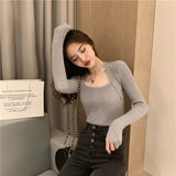 Women's Square Neck Casual Tops Fashion Designer Knitted Cardigans
