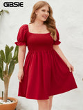 Women's Square Neck 2-4XL Fashion Designer Short Dresses (Plus Size)-Women's Fashion Designer Plus Size Dresses-International Women's Clothing