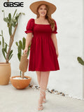 Women's Square Neck 2-4XL Fashion Designer Short Dresses (Plus Size)-Women's Fashion Designer Plus Size Dresses-International Women's Clothing