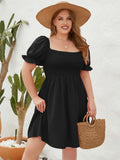 Women's Square Neck 2-4XL Fashion Designer Short Dresses (Plus Size)-Women's Fashion Designer Plus Size Dresses-International Women's Clothing