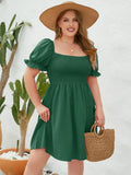 Women's Square Neck 2-4XL Fashion Designer Short Dresses (Plus Size)-Women's Fashion Designer Plus Size Dresses-International Women's Clothing