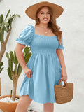Women's Square Neck 2-4XL Fashion Designer Short Dresses (Plus Size)-Women's Fashion Designer Plus Size Dresses-International Women's Clothing