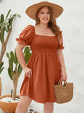 Women's Square Neck 2-4XL Fashion Designer Short Dresses (Plus Size)-Women's Fashion Designer Plus Size Dresses-International Women's Clothing
