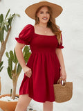 Women's Square Neck 2-4XL Fashion Designer Short Dresses (Plus Size)-Women's Fashion Designer Plus Size Dresses-International Women's Clothing