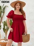Women's Square Neck 2-4XL Fashion Designer Short Dresses (Plus Size)-Women's Fashion Designer Plus Size Dresses-International Women's Clothing