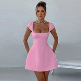 Women's Square Neck Fashion Designer Corset Mini Dresses (Short)-Women's Fashion Designer Dresses