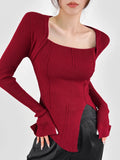 Women's Square Neck Knitted Split Tops Fashion Designer Cardigan