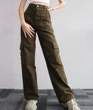 Women's Straight High Waist Fashion Designer Cargo Pants