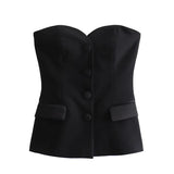 Women's Strapless Buttoned Vest Fashion Designer Singlets