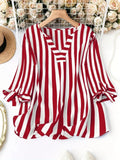 Women's Striped Blouse Fashion Designer 4XL Shirts Long-Sleeve Tops (Plus Size)