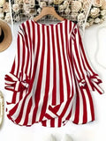 Women's Striped Blouse Fashion Designer 4XL Shirts Long-Sleeve Tops (Plus Size)