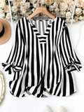 Women's Striped Blouse Fashion Designer 4XL Shirts Long-Sleeve Tops (Plus Size)