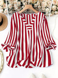 Women's Striped Blouse Fashion Designer 4XL Shirts Long-Sleeve Tops (Plus Size)