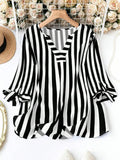 Women's Striped Blouse Fashion Designer 4XL Shirts Long-Sleeve Tops (Plus Size)