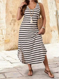 Women's Striped Knitted Fashion Designer L-5XL Long Dresses (Plus Size)