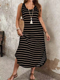 Women's Striped Knitted Fashion Designer L-5XL Long Dresses (Plus Size)
