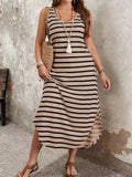 Women's Striped Knitted Fashion Designer L-5XL Long Dresses (Plus Size)