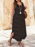 Women's Striped Knitted Fashion Designer L-5XL Long Dresses (Plus Size)