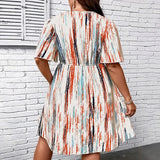 Women's Striped Printed 1-5XL Fashion Designer Midi Dresses (Plus Size)