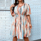 Women's Striped Printed 1-5XL Fashion Designer Midi Dresses (Plus Size)