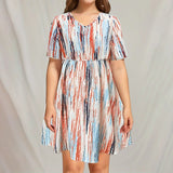 Women's Striped Printed 1-5XL Fashion Designer Midi Dresses (Plus Size)