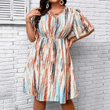 Women's Striped Printed 1-5XL Fashion Designer Midi Dresses (Plus Size)
