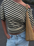 Women's Stripes Off Shoulder XS-M Crop Tops Fashion Designer T-Shirts