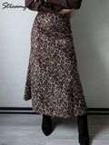 Women's Suede Leopard Print Fashion Designer Skirts (Long)-Women's Fashion Designer Skirts