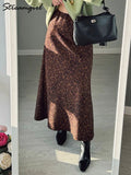Women's Suede Leopard Print Fashion Designer Skirts (Long)-Women's Fashion Designer Skirts