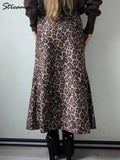 Women's Suede Leopard Print Fashion Designer Skirts (Long)-Women's Fashion Designer Skirts