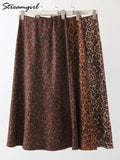 Women's Suede Leopard Print Fashion Designer Skirts (Long)