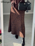 Women's Suede Leopard Print Fashion Designer Skirts (Long)