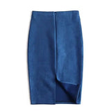 Women's Suede Split Fashion Designer S-XL Skirts (Midi)-Blue-XL