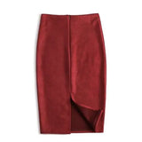 Women's Suede Split Fashion Designer S-XL Skirts (Midi)-Burgundy-XL