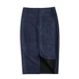 Women's Suede Split Fashion Designer S-XL Skirts (Midi)-Dark Blue-M