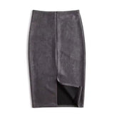 Women's Suede Split Fashion Designer S-XL Skirts (Midi)-Dark Grey-M