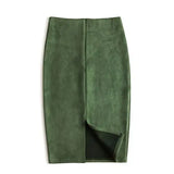 Women's Suede Split Fashion Designer S-XL Skirts (Midi)-green-XL