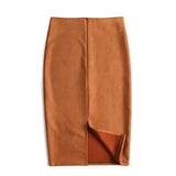 Women's Suede Split Fashion Designer S-XL Skirts (Midi)-Khaki-M