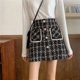 Women's Tartan S-2XL Fashion Designer Tweed Wool Mini Skirts (Short)-Women's Fashion Designer Skirts-A04 black-Women&#x27;s fashion designer plus size clothes