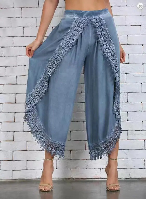 Women's Tasseled Trim Fashion Designer Loose Pants (Plus Size)