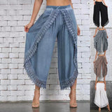 Women's Tasseled Trim Fashion Designer Loose Pants (Plus Size)