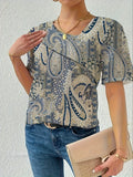 Women's Temperament Blouse 5XL V Neck Fashion Designer T-Shirts (Plus Size)
