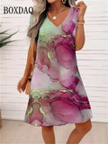 Women's Tie Dye Gradient S-5XL Designer Fashion Short Dresses (Plus Size)
