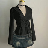 Women's Tie Waist Gothic S-L Fashion Designer Long-Sleeve Tops-Women's Fashion Designer Long-Sleeve Tops-International Women's Clothing