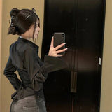 Women's Tied Back Fashion Designer Flare XS-L Long-Sleeve Tops-Women's Fashion Designer Long-Sleeve Tops-black-Women&#x27;s fashion designer plus size clothes