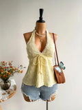 Women's Tied Up Backless Tops Fashion Designer S-L Singlets-Women's Tops Fashion Designer Singlets-International Women's Clothing